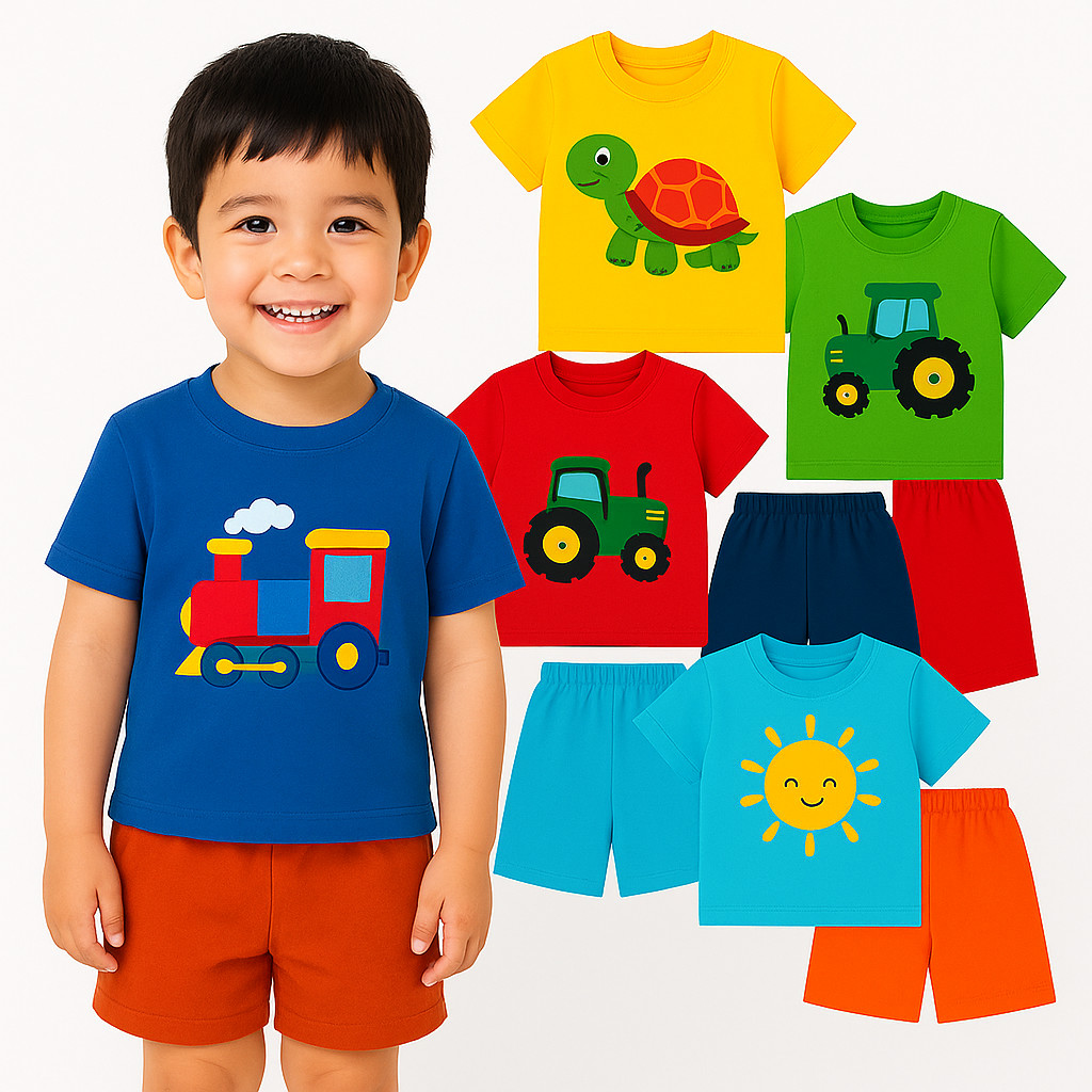 Kit 10 Peças de Roupa Infantil Menino Verão -  5 Conjunto Infantil Menino 5 Camisetas + 5 Bermudas Infantil Masculino