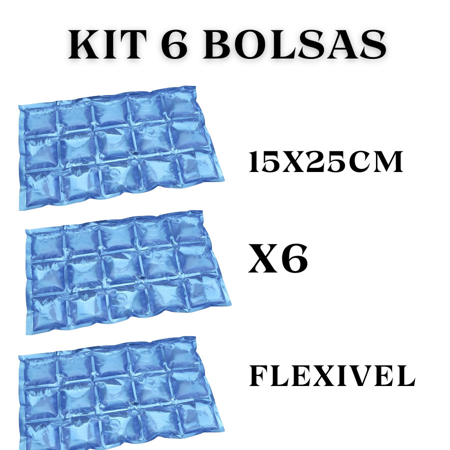 Kit 6 Bolsas De Gelo Artificial 25x15cm Flexivel Reutilizável 15 Cubos Térmica Para Compressa