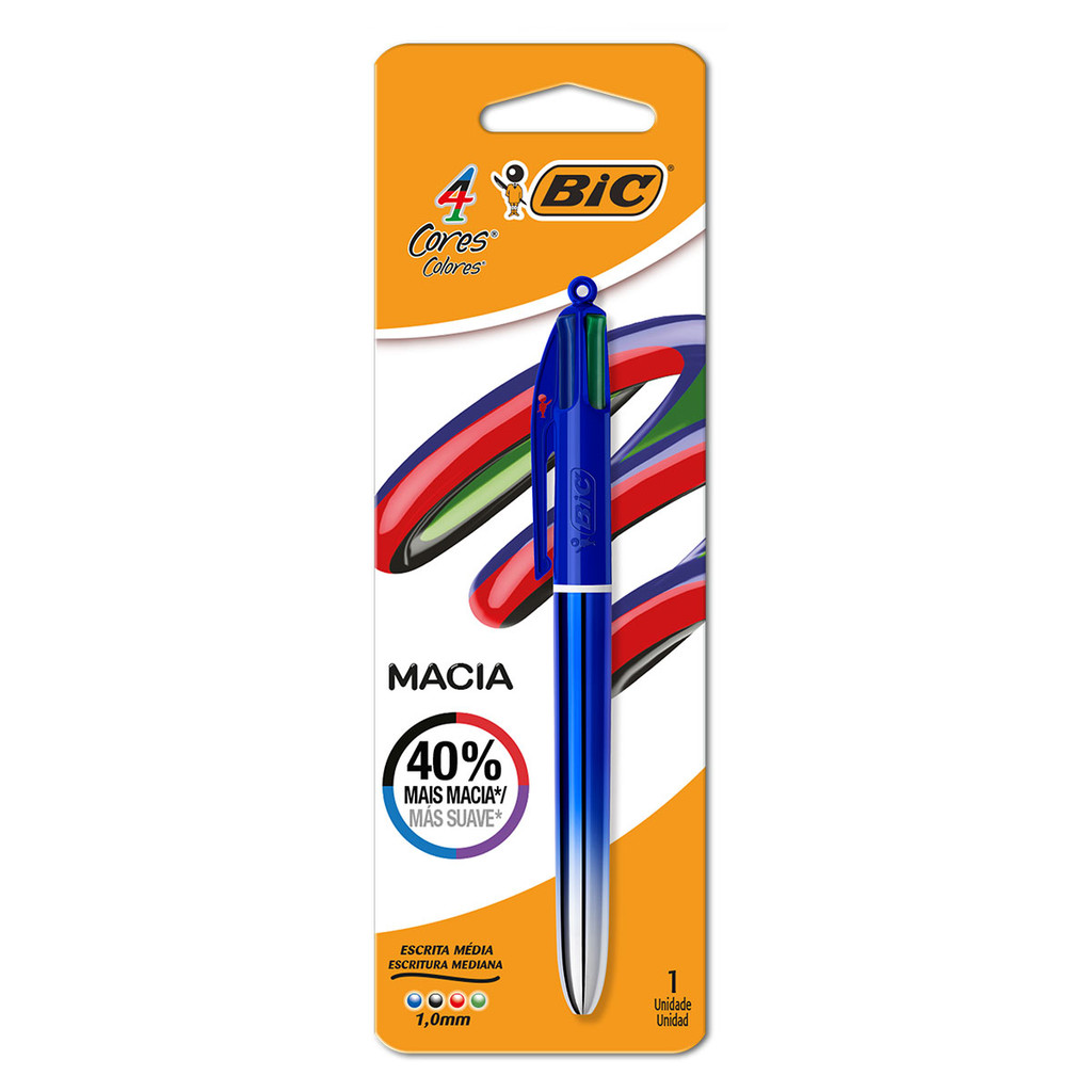 Caneta esferográfica 1.0 retrátil Degradê Azul Metálica 4 cores Bic