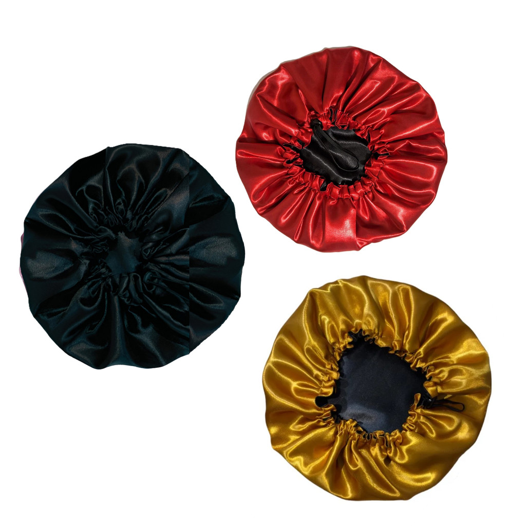 Kit 3 Touca de Cetim Dupla Anti Frizz Com Elástico Regulador - Combinações de cores diferentes em Oferta na Shopee
