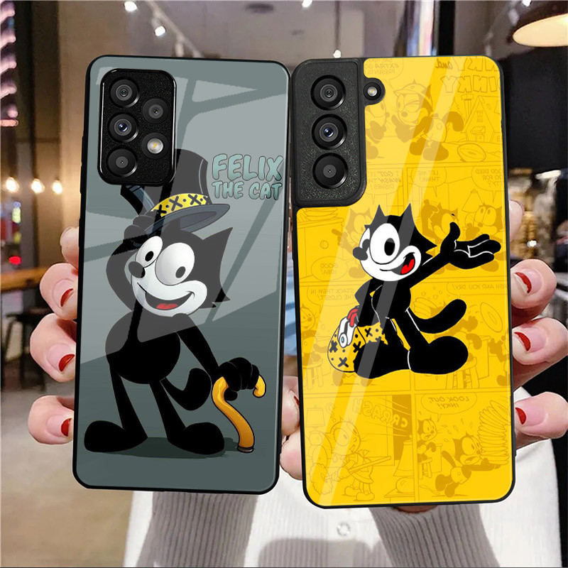 Felix O Gato Caso De Telefone Vidro Para Samsung Galaxy A16 A15 A25 A35 A55 A53 A54 A34 A14 A32 A52 4G 5G Capa A56 A54