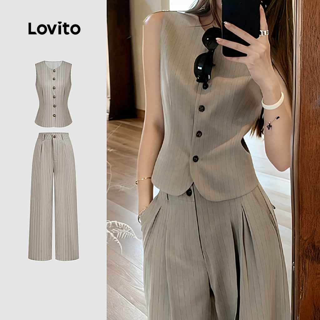 Lovito Blusas ou Calças Casuais de Botão Lazer Deslocamento Primavera/verão para mulheres L156AD233