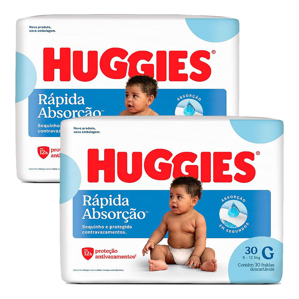Kit 2 Fralda Infantil Huggies Meguinha Tamanho G 30 Und em Oferta na Shopee