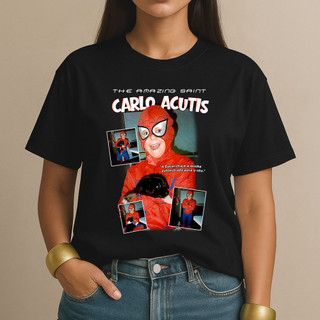 Camiseta Feminina Católica Santo Carlo Acutis Igreja Algodao Culto Camisa Religiosa Milagre