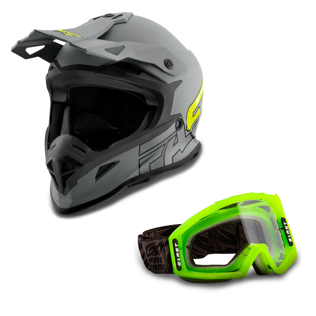 Kit Capacete Motocross Pro Tork Fast 788 Grey Fosco + Óculos Blast Preto - Verde em Oferta na Shopee