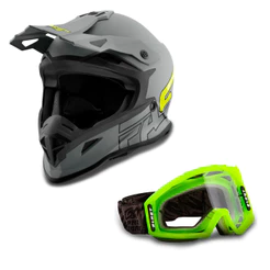 Kit Capacete Motocross Pro Tork Fast 788 Grey Fosco + Óculos Blast Preto - Verde