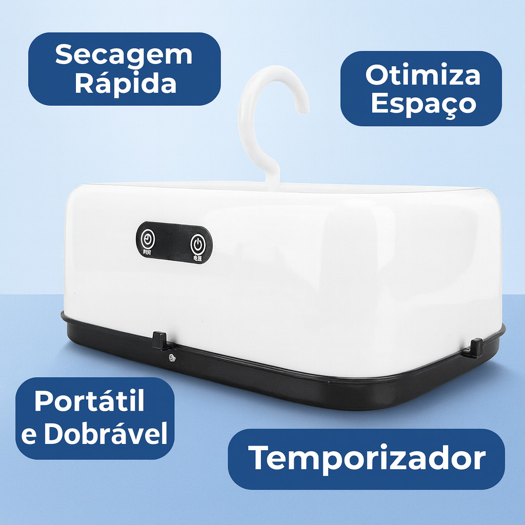 Mini Secadora Elétrica Portátil Bivolt (110V/220V) – Com Cortina, Compacta p/ Viagem e Dias Chuvosos