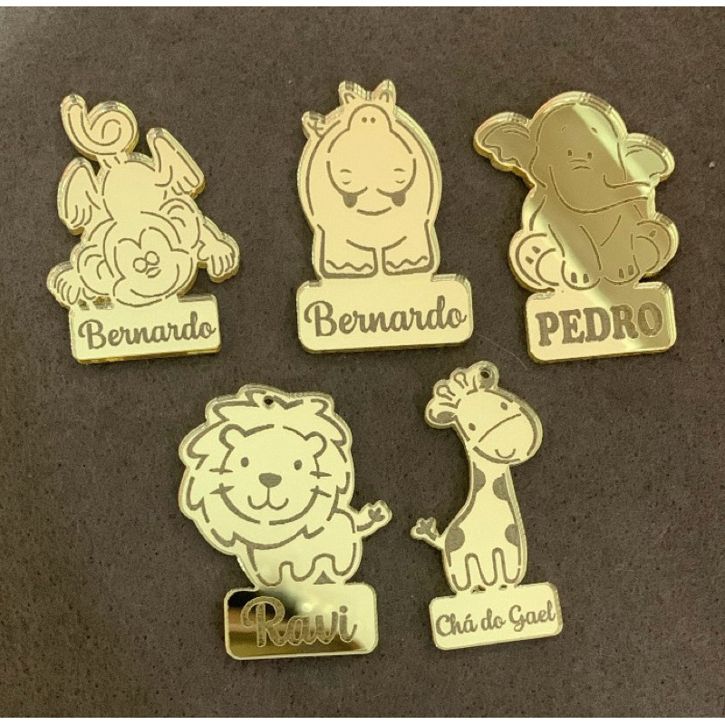 Aplique Tema - Safari com nome 3,5cm Acrílico Espelhado (ENVIAR NOME NO CHAT)
