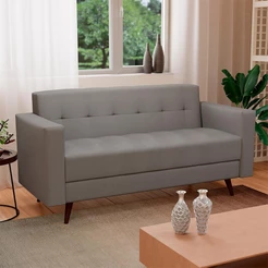 Sofá 2 Lugares Vitrola Suede Cinza