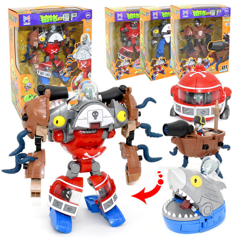 Novas Plantas vs . Conjunto De Brinquedos Zombies 2 , Robô De Liga Transformado , Diamante , Tubarão De Cola Dura , Navi