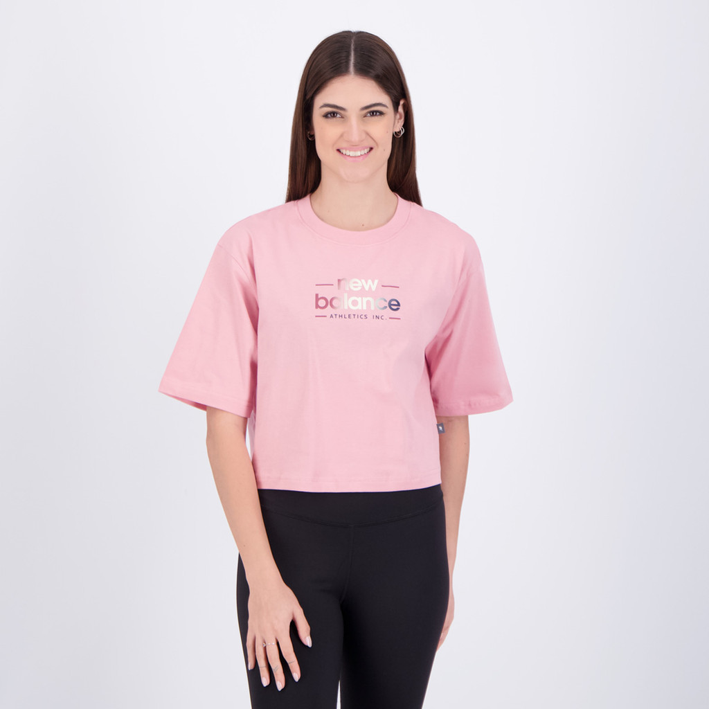 Cropped New Balance Reimagined Feminino Rosa em Oferta na Shopee