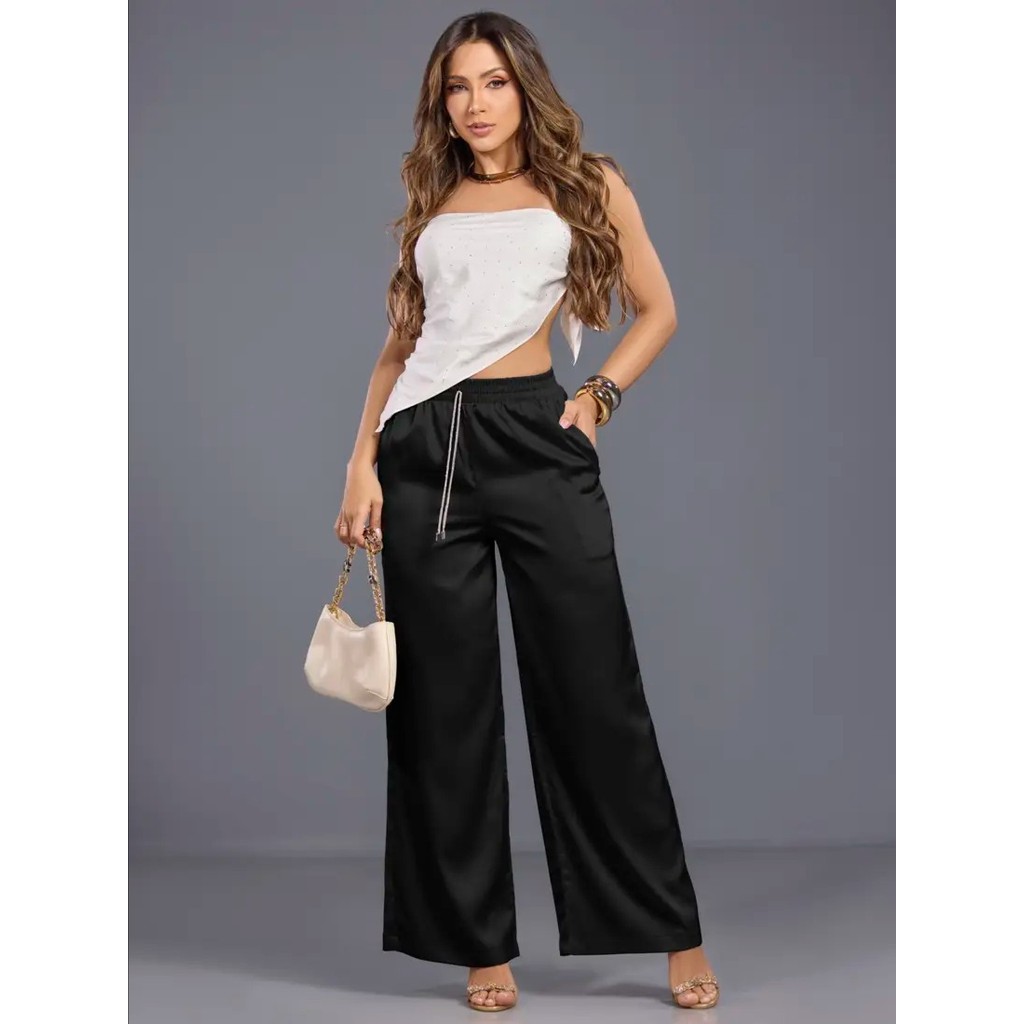 Calça Feminina Wide Leg Acetinada Empório Pit Bull 90558