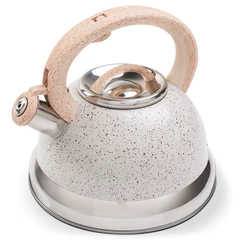 Chaleira Inox Apito Roma 2,7L Vanilla Fundo Indução Cabo Madeira Antitérmico Chá Café Água Brinox