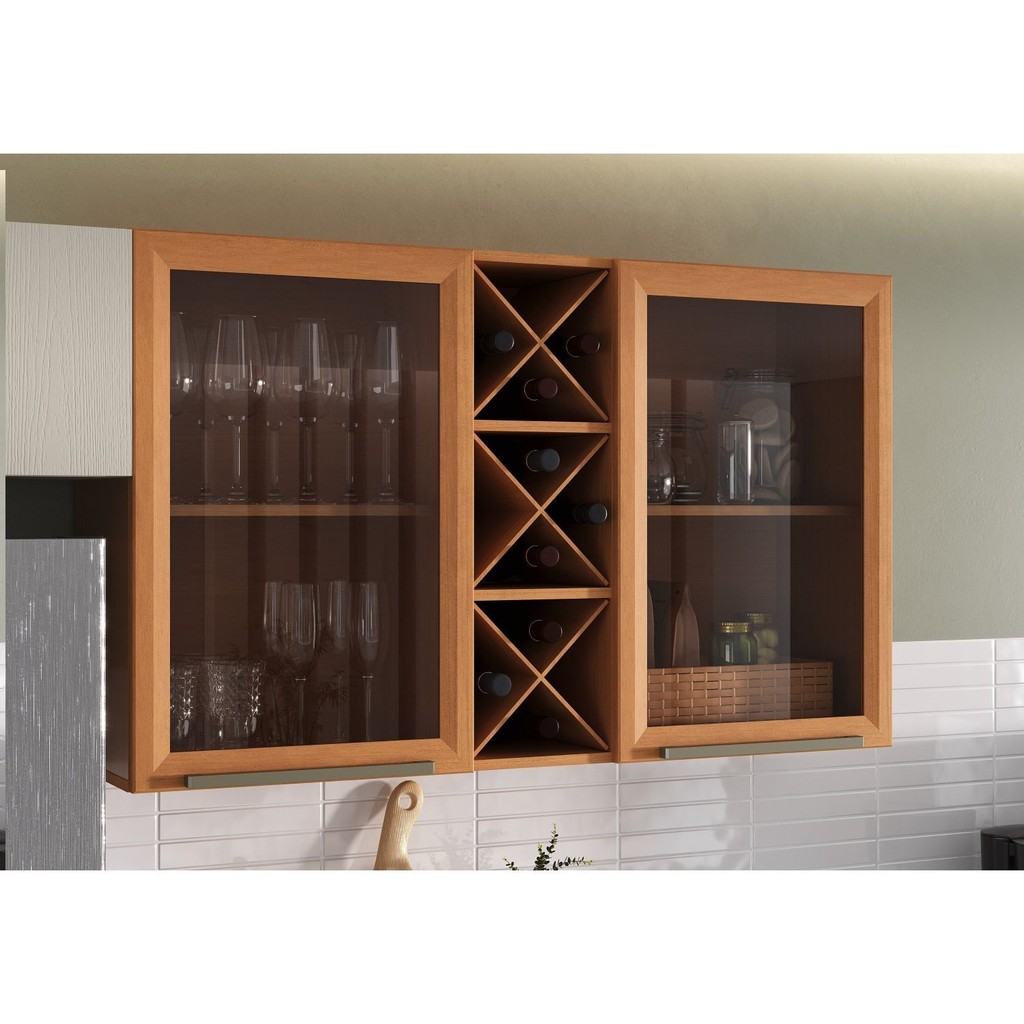 Armário Aéreo 1,20m com Portas de Vidro Favorita Cinamomo em Oferta na Shopee