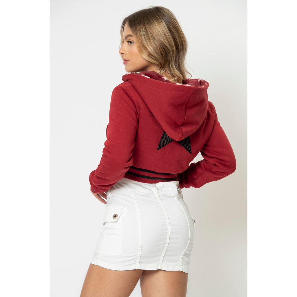 Moletom Cropped Dupla Face Com Relevo Planet Girls Vermelho Escuro em Oferta na Shopee