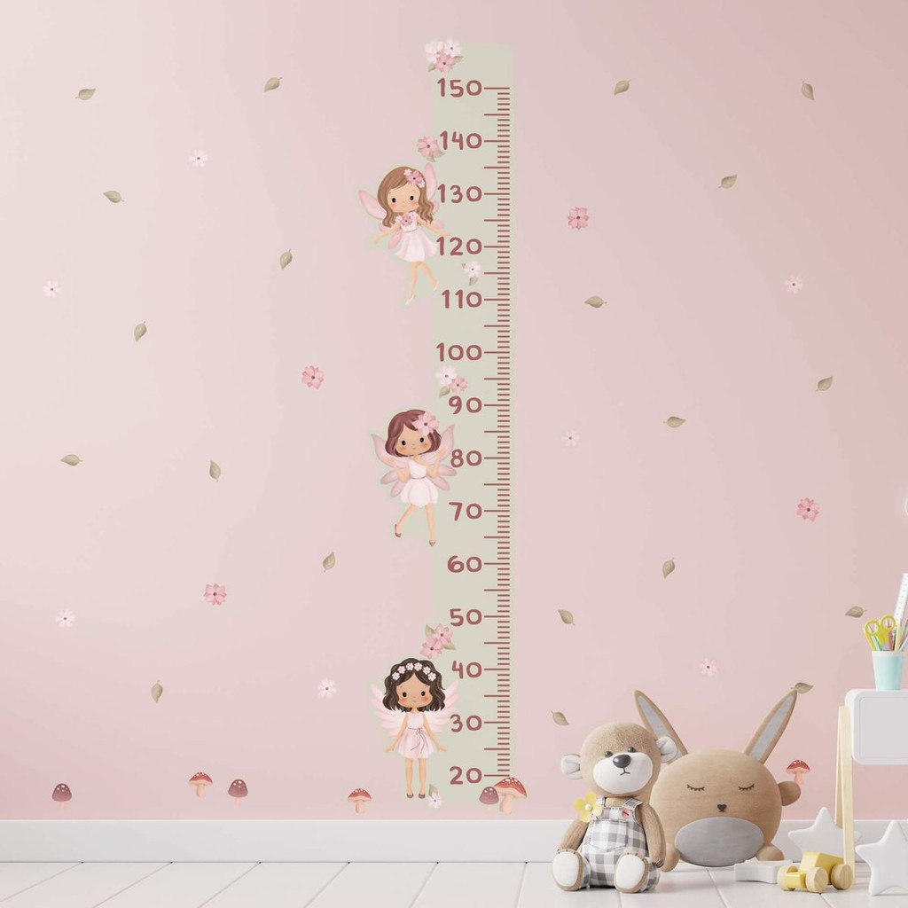 Adesivo de Parede Menina Régua Medidora Jardim Fadas Quarto Infantil