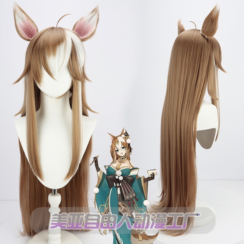 Mercadoria De Jogo Genshin Impact Miss Hina Cos Peruca Orelhas Tri Coloridas