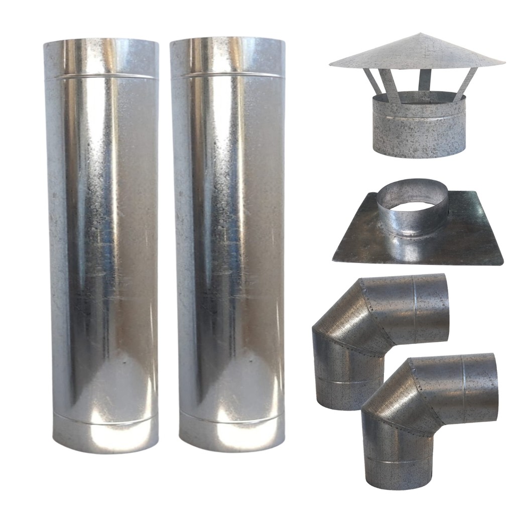 Kit Chaminé Preto 6 Pol 2m Chapéu Chines Damper Curva 90