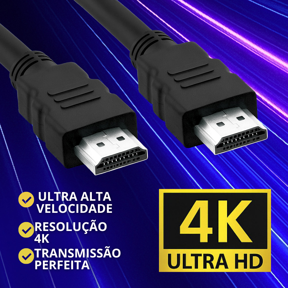 Cabo HDMI 1 Metro 4K Ultra HD Alta Velocidade Compatível com TV PC Notebook e Projetores em Oferta na Shopee