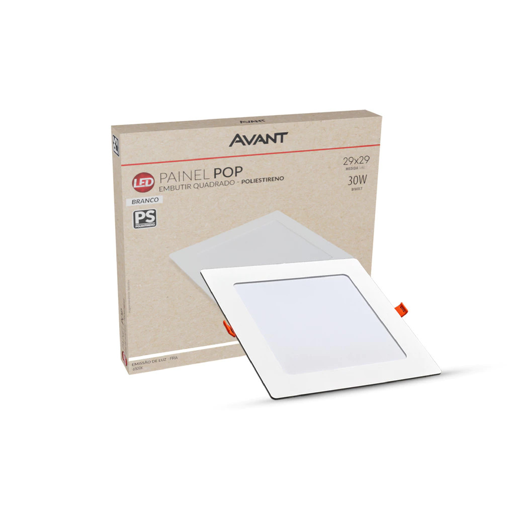 Kits Painel LED Embutir Avant POP 30W Branco 39x39cm Bivolt Iluminação Residencial