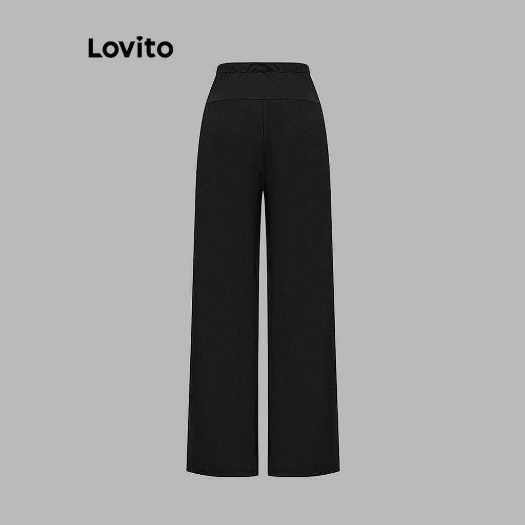 Detalhes do Lovito Calça Casual Com Costura Em Tecido Liso Para Mulheres L99ED8233