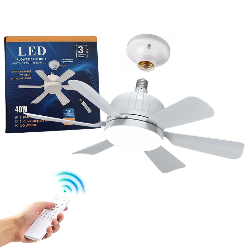 Ventilador Teto 3 Pás com Luz LED E26 Bivolt Controle Remoto 3 Velocidades Ultra Silencioso Quarto Sala Decorativo