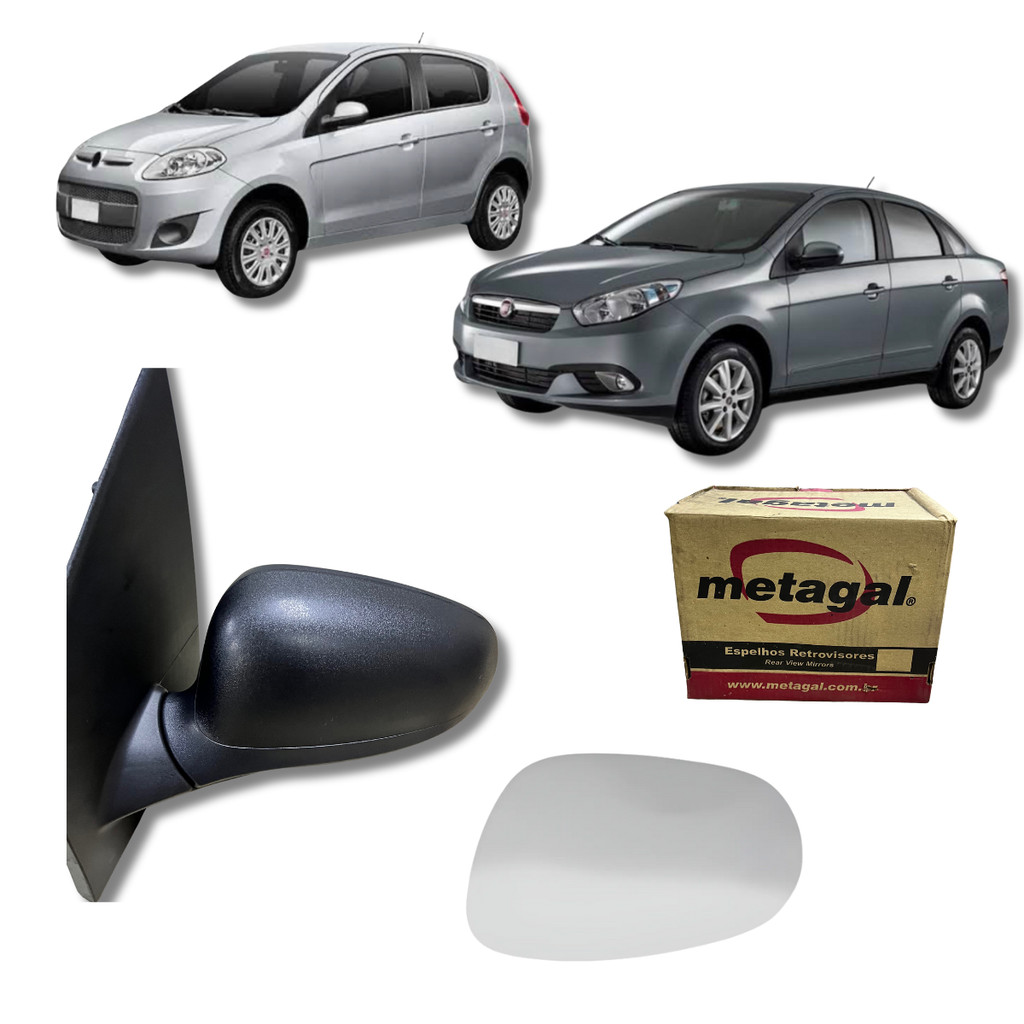 KIT RETROVISOR ORIGINAL ELÉTRICO NOVO PALIO GRAND SIENA 2012  2013 2014 2015 A 2021 + LENTE EXTRA-ORIGINAL METAGAL