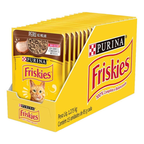Ração Úmida Gato Friskies Peru Ao Molho 85g Sachê Caixa Comida Gatos Adultos