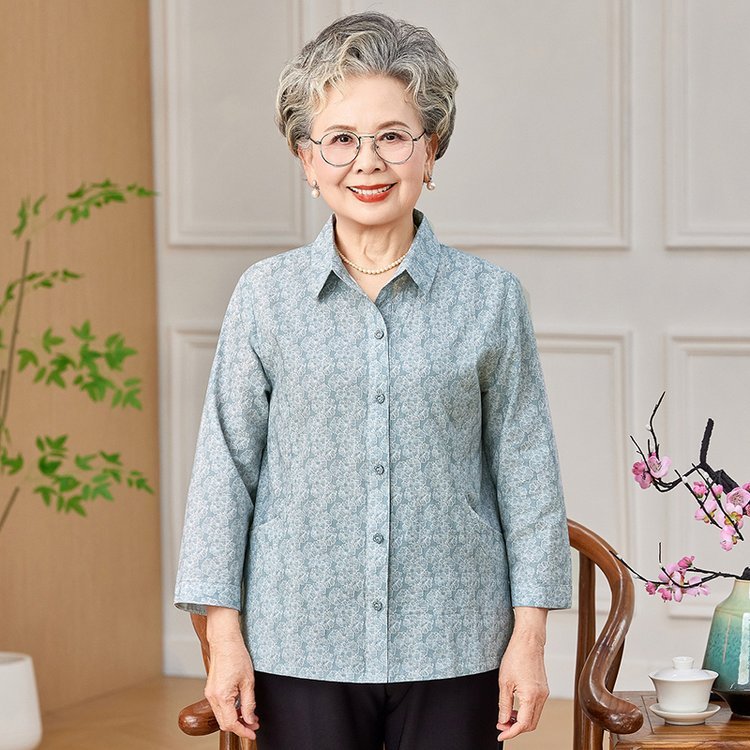 Roupas para idosos de 60 a 70 a 80 anos, roupas de vovó, roupas de primavera de algodão puro, roupas de verão, camisa co