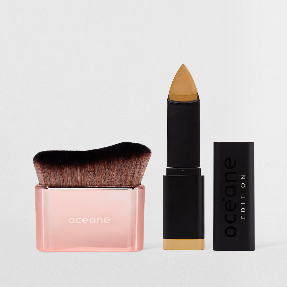 Kit Base em Bastão Beige + Pincel de Maquiagem Multifuncional (2 Produtos)