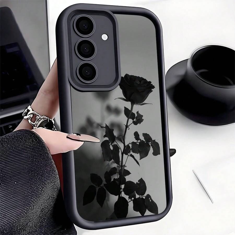 Rosa Preta Estética Capinha Capa Para Samsung A05S A15 A07 A13 A55 A35 S24 ULTRA  A23 A54 A17 A26 S23 FE Silicone