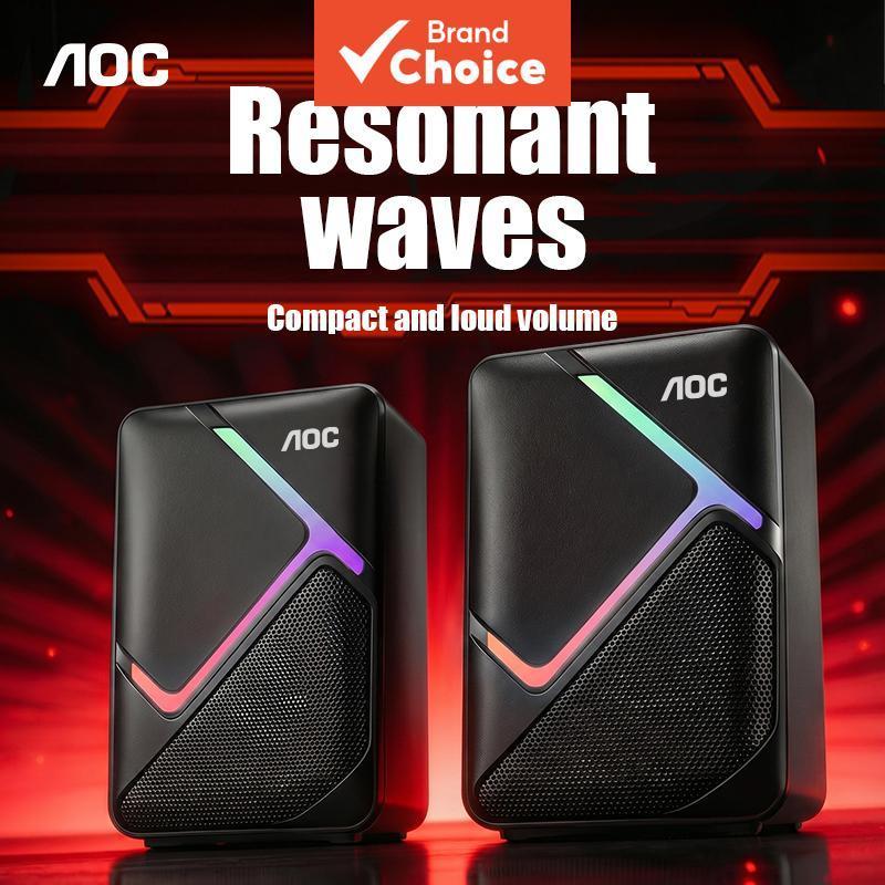 AOC RGB Caixas de Som Gamer 2.0 Polegadas Driver & Iluminação Gradiente Para Jogos no PC, Setup de Mesa e Áudio Imersivo