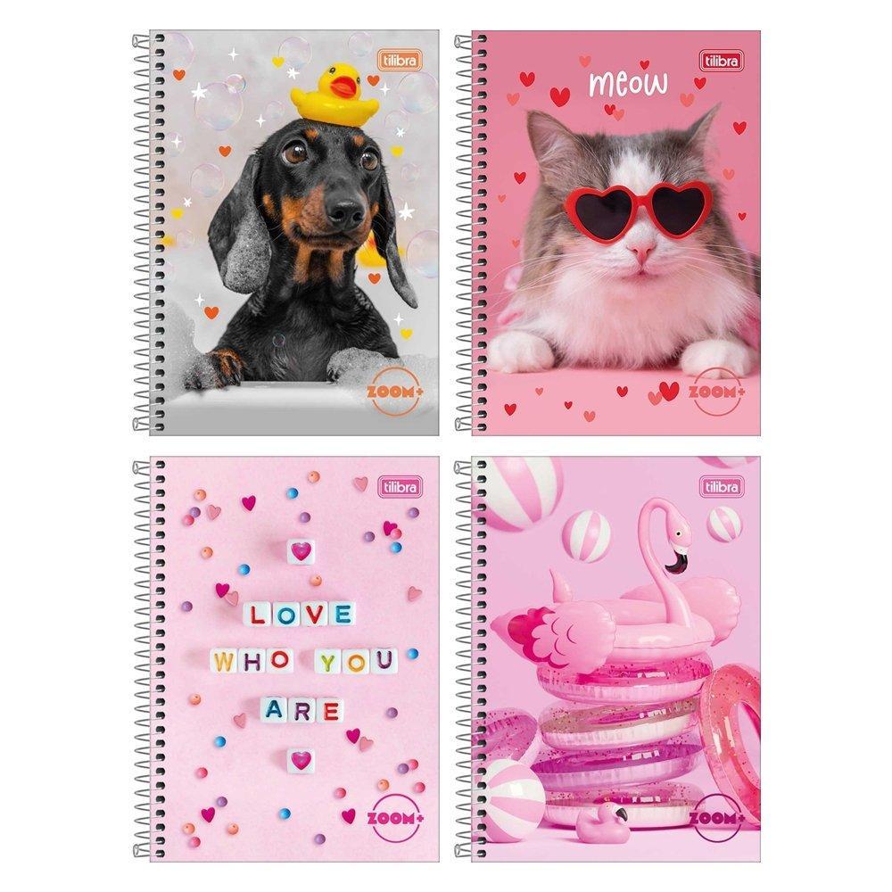 Caderno Espiral Tilibra 1/4 Capa Dura Zoom+ Feminino 200 Folhas - Embalagem com 4 Unidades (SORTIDOS)