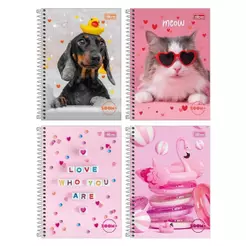 Caderno Espiral Tilibra 1/4 Capa Dura Zoom+ Feminino 200 Folhas - Embalagem com 4 Unidades (SORTIDOS)