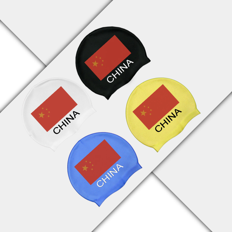 Bandeira chinesa Silicone touca de natação Unisex adulto crianças chapéu de natação à prova dwaterproof água proteção pa