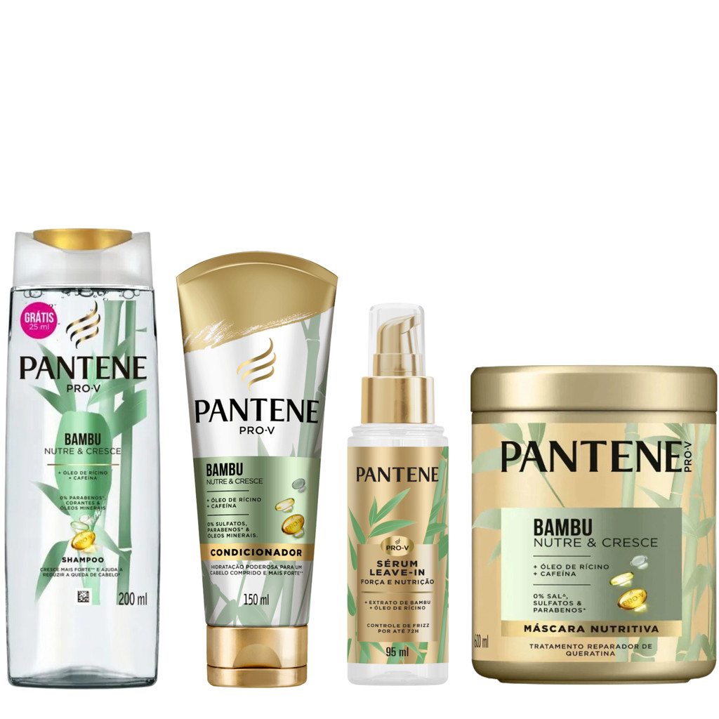 Kit Pantene Bambu Mascara Leave-In Óleo Sérum Nutre Cresce