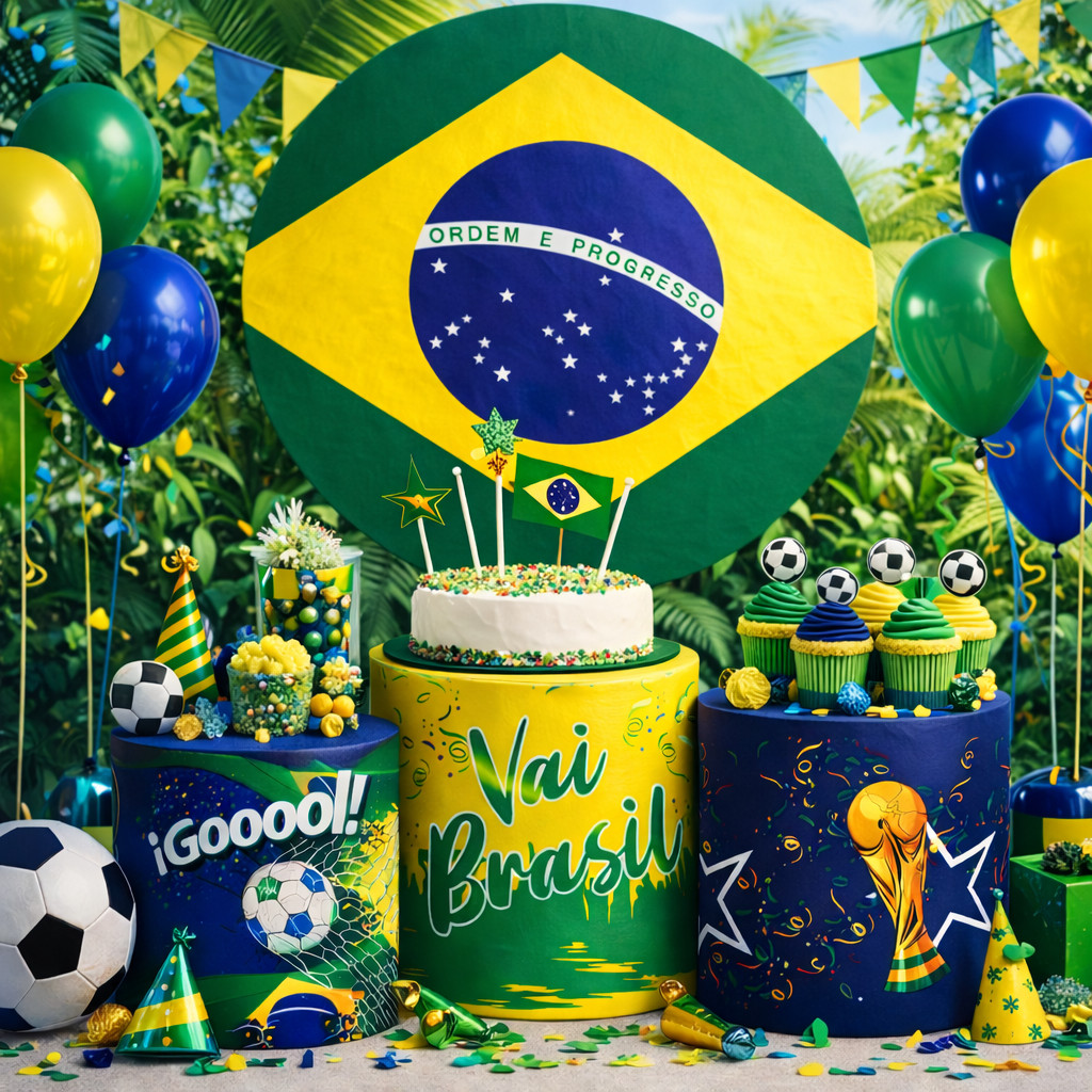 Painel de Festa Copa do Mundo Brasil + Capa Trio Cilindros Futebol Copa do Mundo 2026 Promoção Hexa | Frete rápido