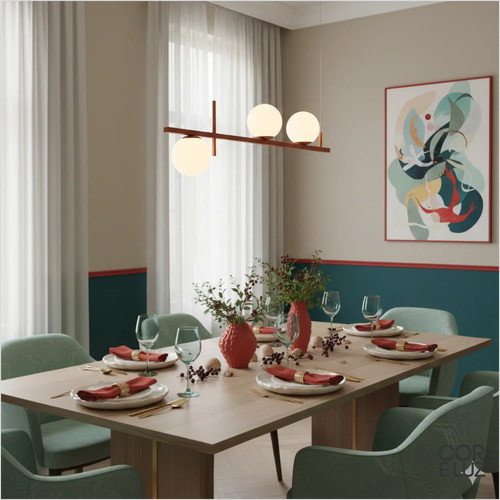 Lustre Pendente Linear Retangular 3 Bolas Globo Vidro Cobre 127/220v Cobre