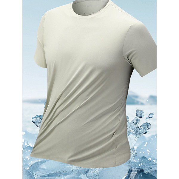 Seda gelada sem costura!Sensação fresca e adequada para a pele!Camiseta masculina de lazer ao ar livre, esportes, gola r