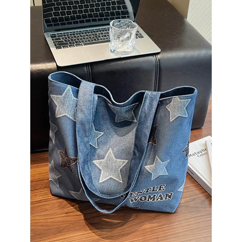 Bolsa bonita Popular deste ano feminina 2026 novo estilo bolsa jeans de grande capacidade Casual bolsa de ombro combinad