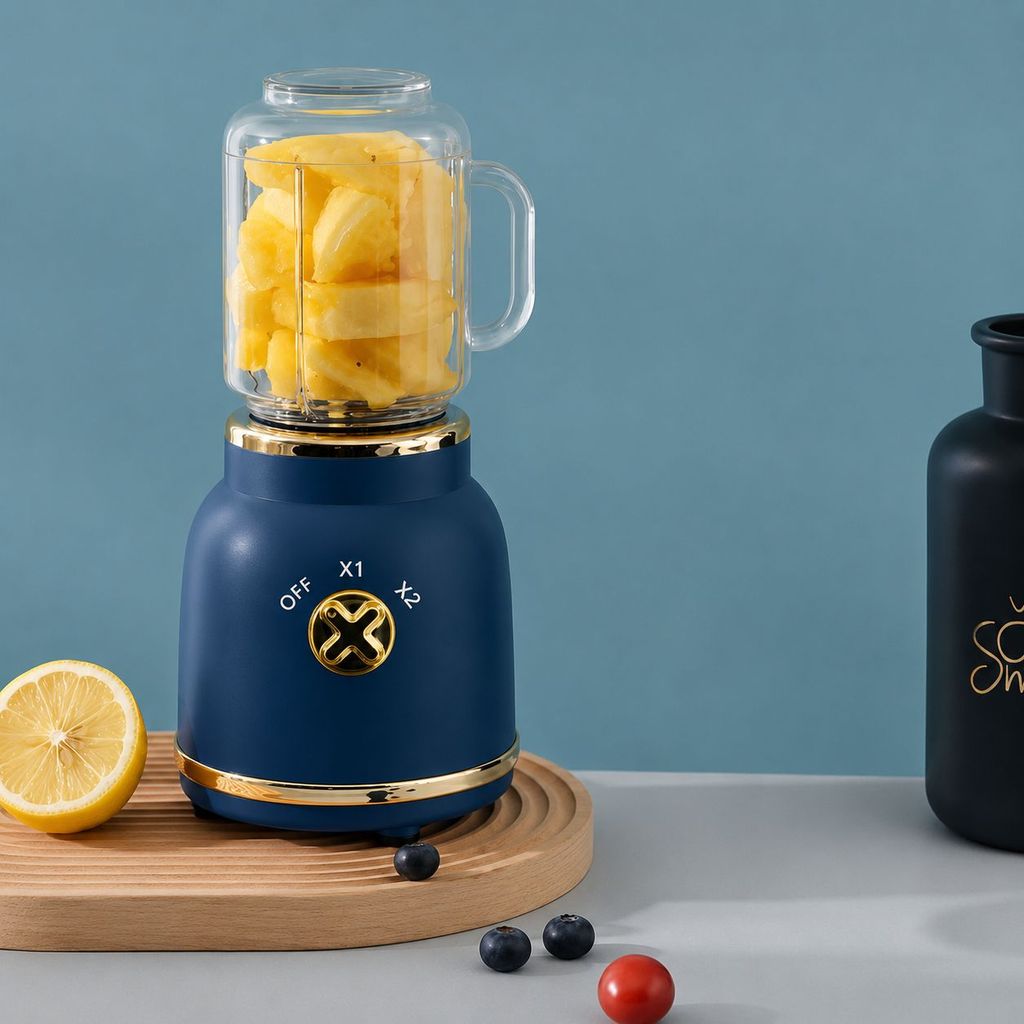 Mini Liquidificador Portátil Retrô Juicer Com Copos 500ml e 450ml 10 Laminas e Tampa top
