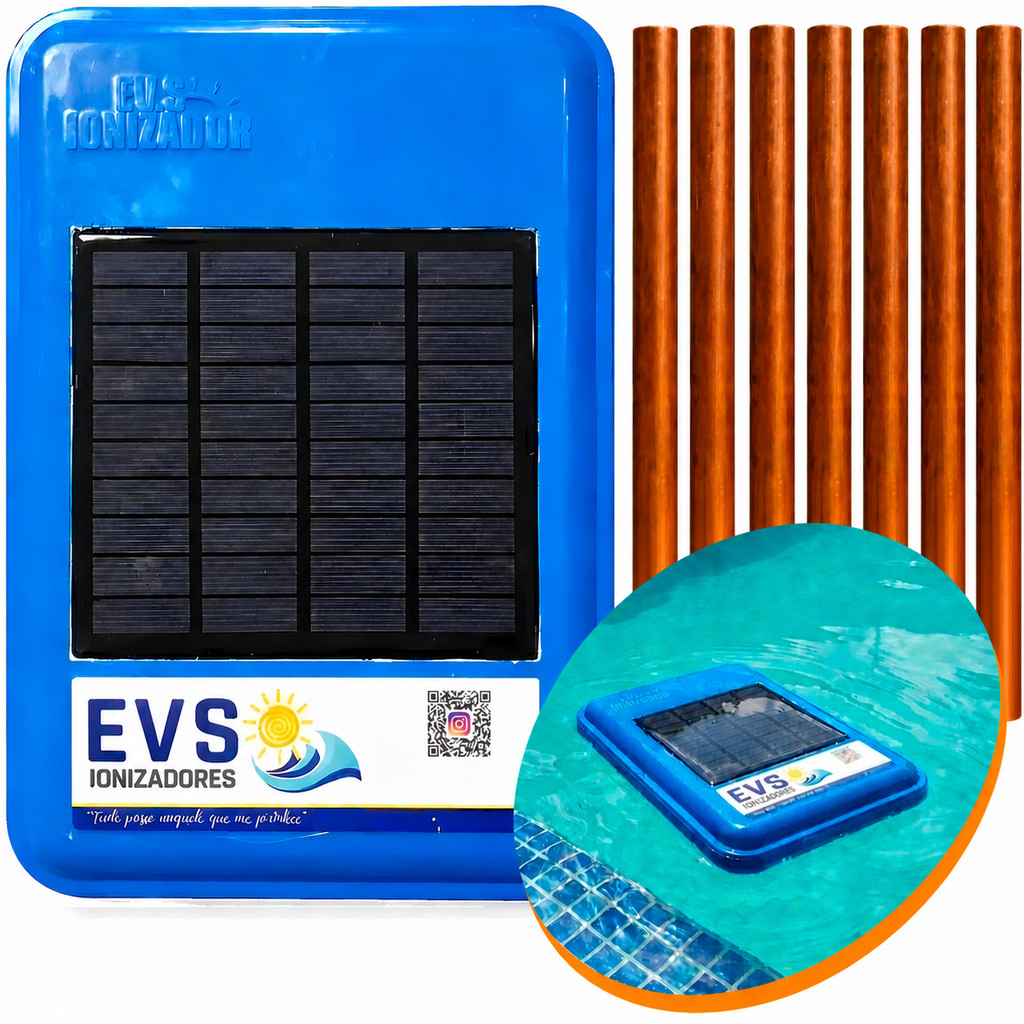 Kit Ionizador Piscina + 4 Eletrodos Cobre Refil Tratamento Água Anti Algas Cloro Cristalina Sem