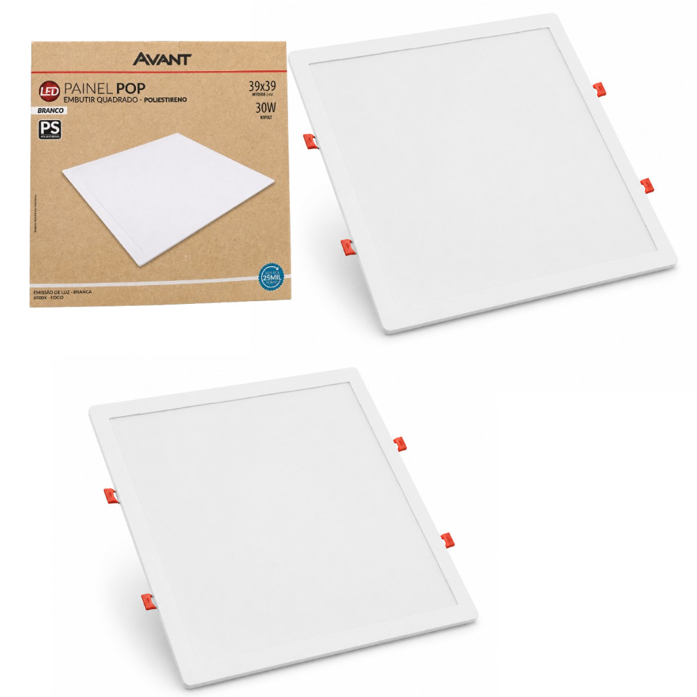 Kit 2 Luminaria Painel Plafon Embutir 30w Branco Frio 6500K Bivolt Drywall Gesso Avant