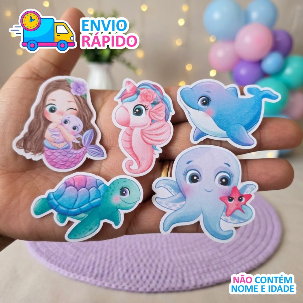 ENVIO RÁPIDO: 25 Apliques 5cm Sereia - Fundo do mar tubetes kit festa lembrancinhas aniversario mimos adesivo