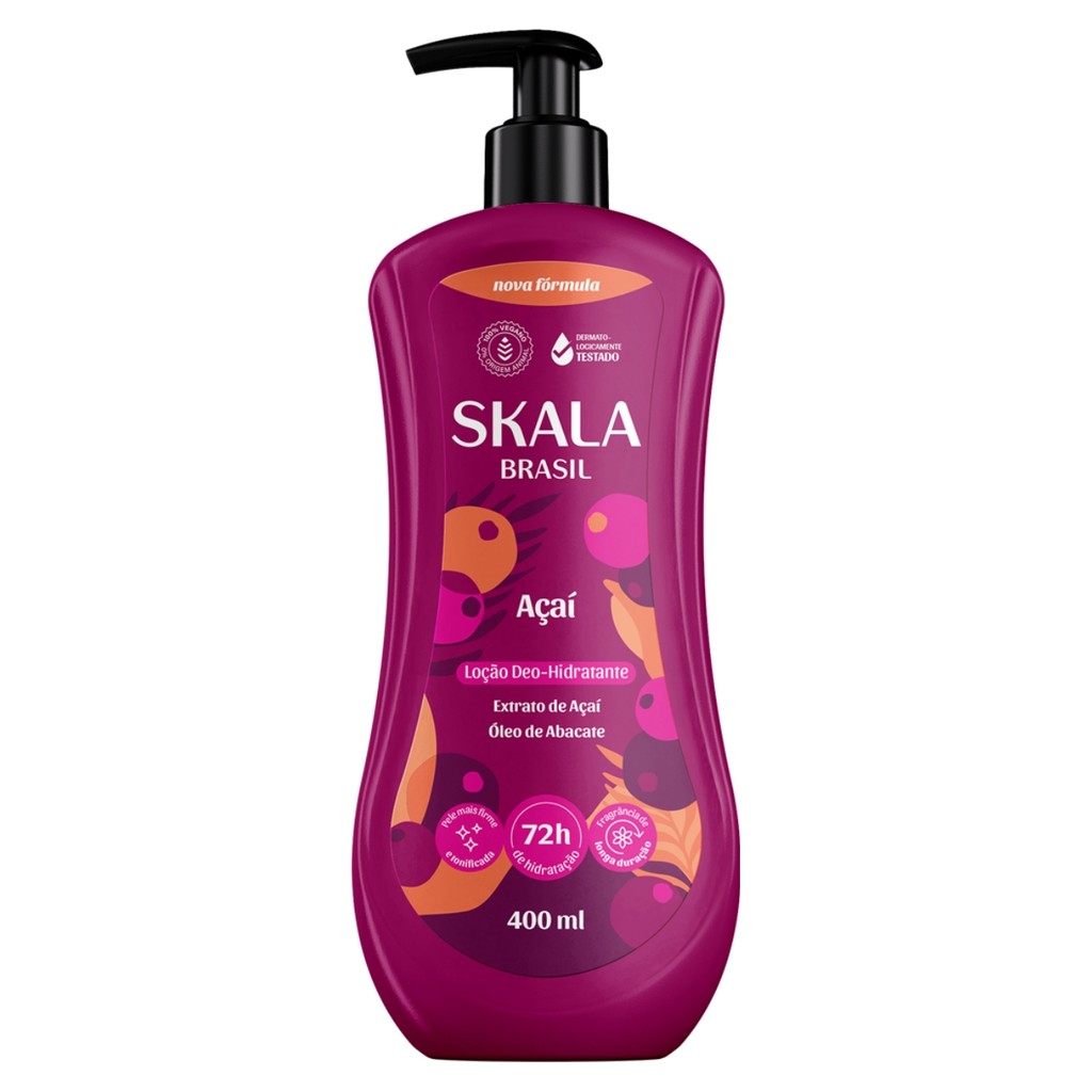 Loção Hidratante Corpo Açaí 72 Horas Hidratação Skala 400 ml