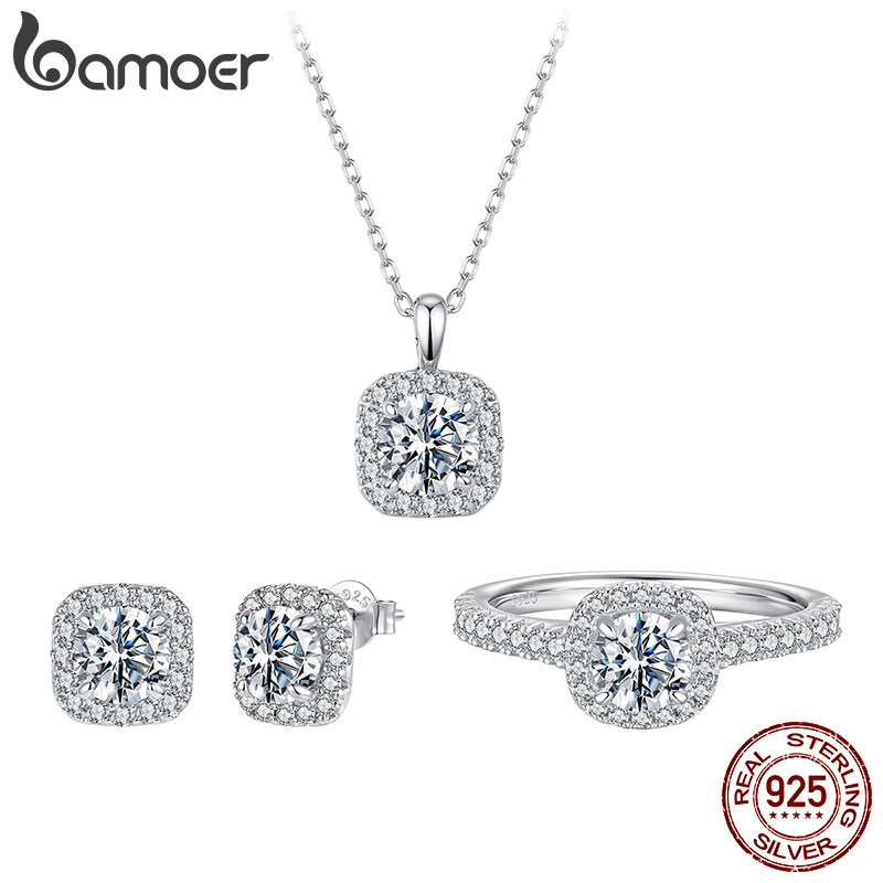 Brincos De Prata Esterlina 925 Bamoer Corte Quadrado Moissanite Série De Casamento Joias Presentes Para Mulheres