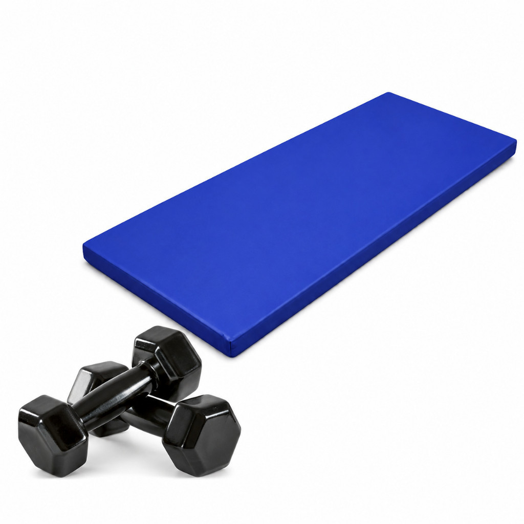 Oferta! Kit Fitness Completo Par de Halteres Sextavado Emborrachado 4kg + Colchonete Academia Azul 90x40x3cm