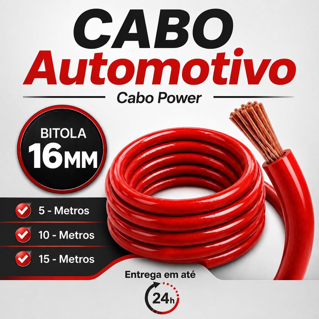 Cabo de Som Automotivo 16mm Até 15 Metros