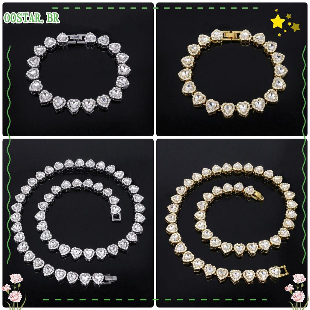 OOSTAR 1 Peça Colar De Strass , Pulseira De Corrente De Coração Brilhante Em Forma , Joias De Festa De Rock De Liga De M