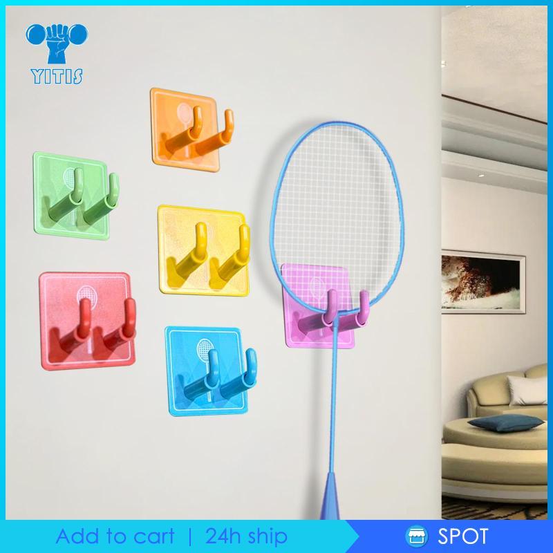 [Yitis] Rack De Raquete Universal Montado Na Parede Com Capa De Silicone Gancho De Tênis De Badminton Suporte Vertical P